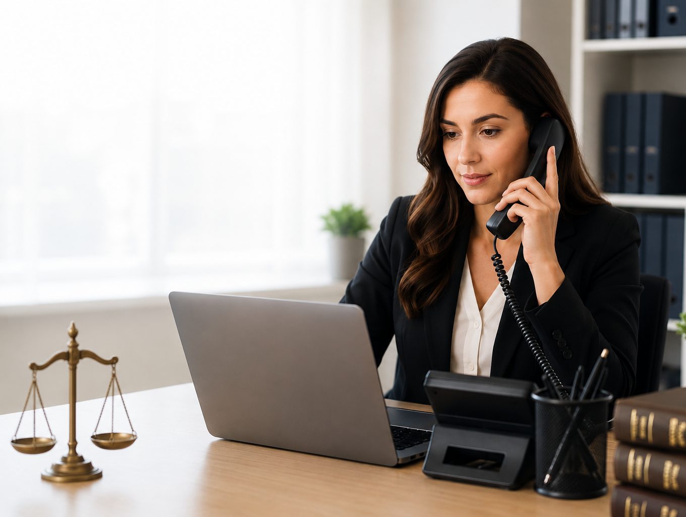 Disability law firm intake specialist reviewing detailed Social Security Disability case lead information with claimant screening and intake-focused workflow in a professional office.