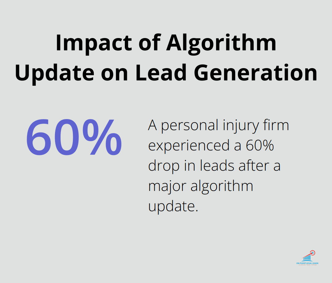Chart showing a 60% drop in leads for a personal injury firm after a major algorithm update