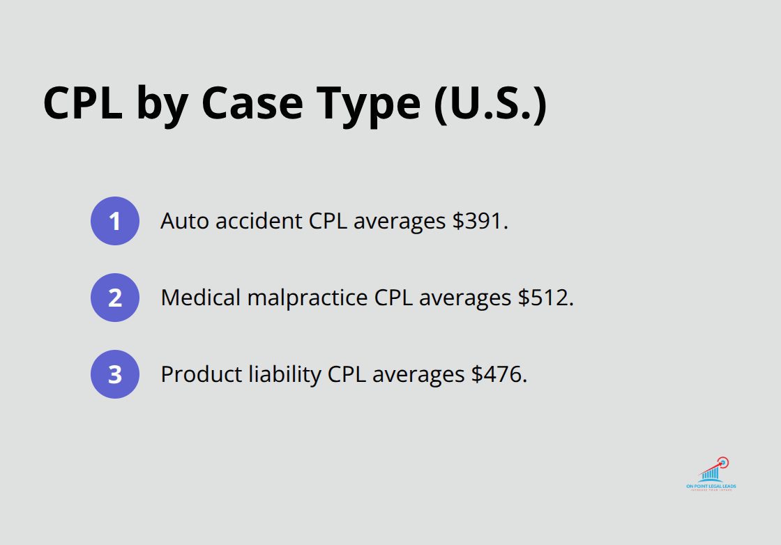 Cost per lead comparisons by case type: auto accidents vs. medical malpractice vs. product liability. - personal injury lawyer leads