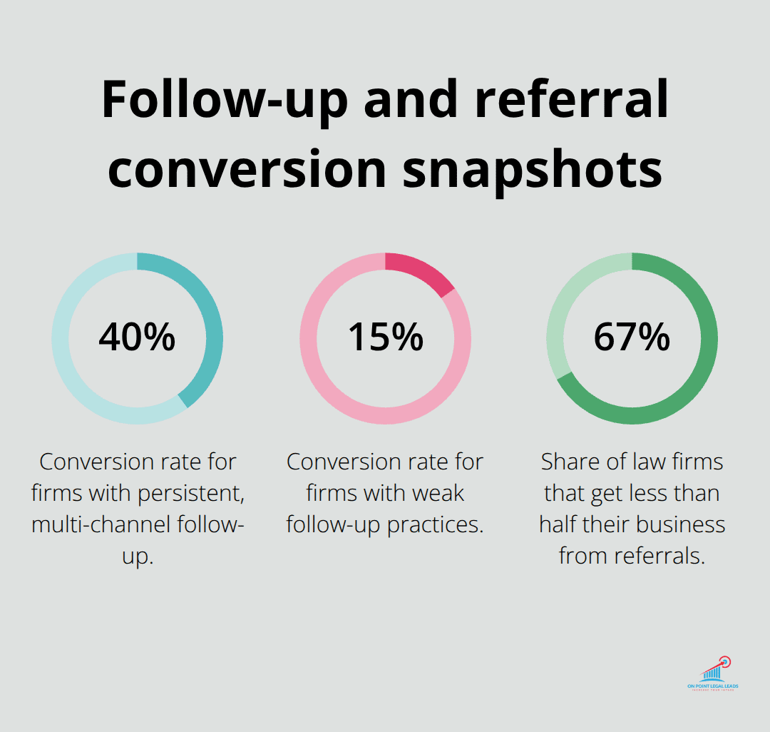 Conversion percentages showing follow-up impact and referral contribution - personal injury leads for attorneys